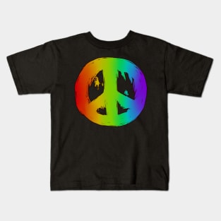 Ragged Peace Sign Rainbow Kids T-Shirt